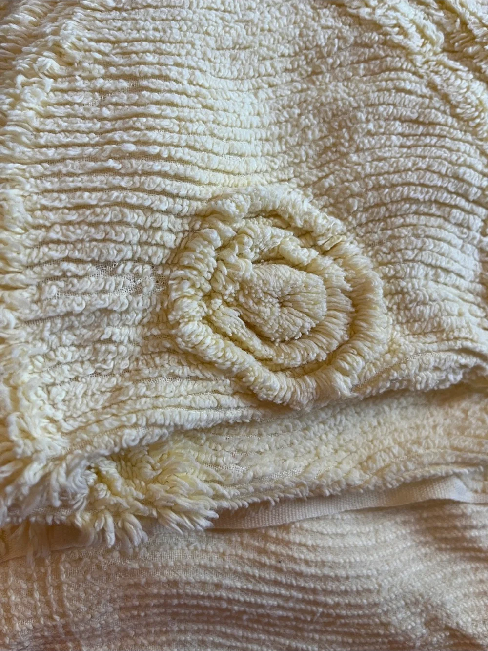 Light yellow butter Chenille Decorative Throw with Raised Rosette Pattern